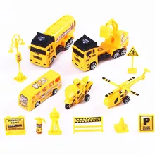 1 Conjunto de Veículos de Construção Caminhão Escavadeira Projeto Ônibus Motocicleta Aeronave Força de Puxar Para Trás Brinquedo Crianças Presente de Natal Aniversário