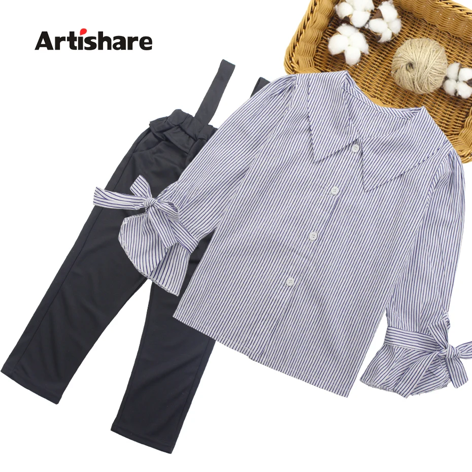 

Girls Clothing Set Turn Down Collar Blouse + Jumpsuit 2pcs Clothes For Girls 2018 Autumn Big Girls School Clothes 6 8 10 12 13