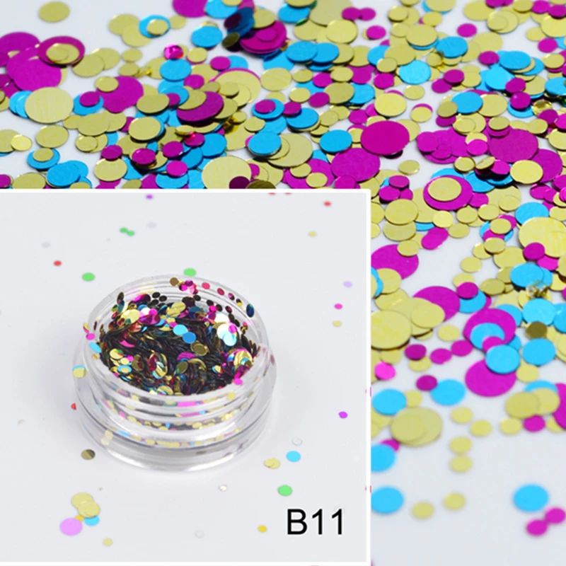 

WUF 1 Box Shining Mixed Colorful Nail Sequins Tips Round Shape 1-3mm Nail Art Glitter Tips Manicure Decoration Accessories#B11
