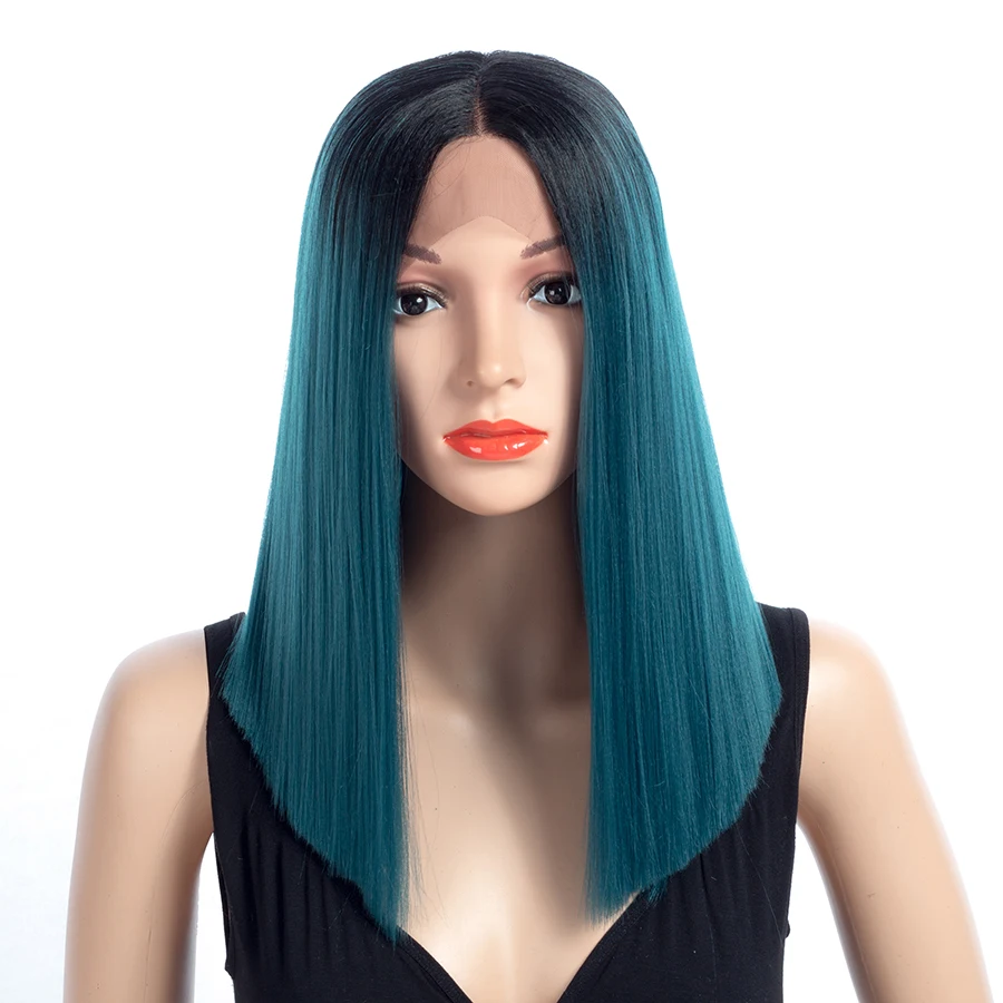 

Aigemei Straight Synthetic Wigs Lace Front And T Part Wig 16 Inch For Trendy Women 11 Colors Ombre Hair Choice Cosplay Wig