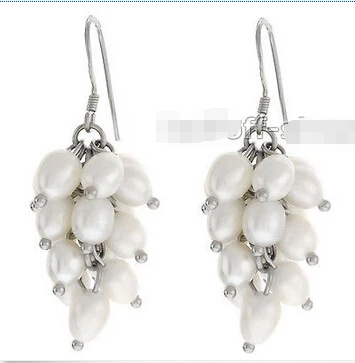 

Hot selling> Free shipping New 925 Sterling Silver Genuine White Freshwater Pearl Dangle Earrings new -Bride jewelry free shippi