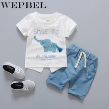 WEPBEL/Одежда для маленьких мальчиков и девочек из 2 предметов комплект одежды для детей с рисунком слона, хлопковая футболка+ штаны