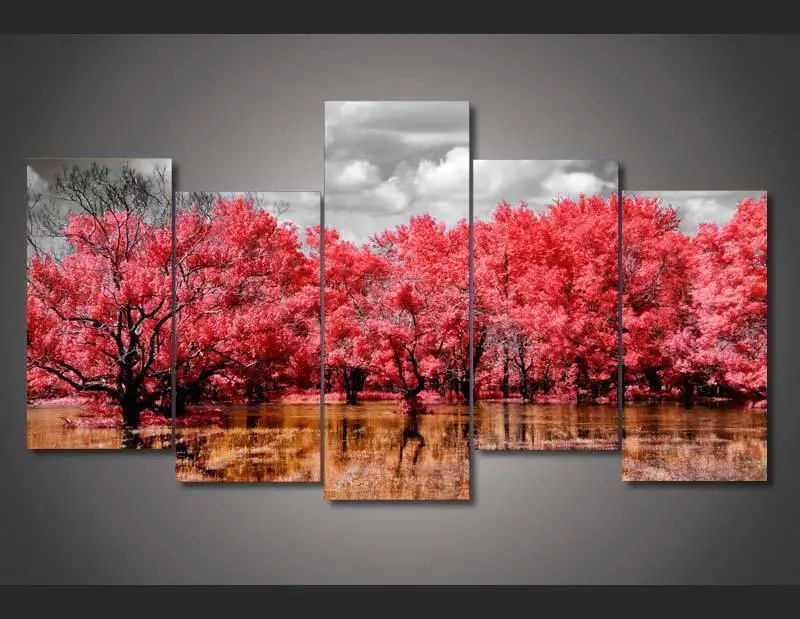

Artistic originality Indoor Art Abstract Indoor Decor I10 Red trees art canvas 5 pieces