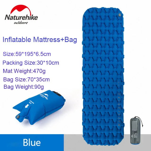 Naturehike одноместный сверхлегкий нейлоновый ТПУ коврик для сна влагостойкий воздушный матрас портативный надувной матрас Открытый коврик для кемпинга - Цвет: Blue with air bag