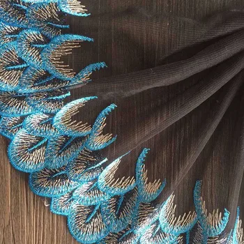 

Embroidered Lace with Feather Pattern Nylon Mesh Fabric for DIY Sewing Clothes 20 Yards * 20 cm LE1336BBK