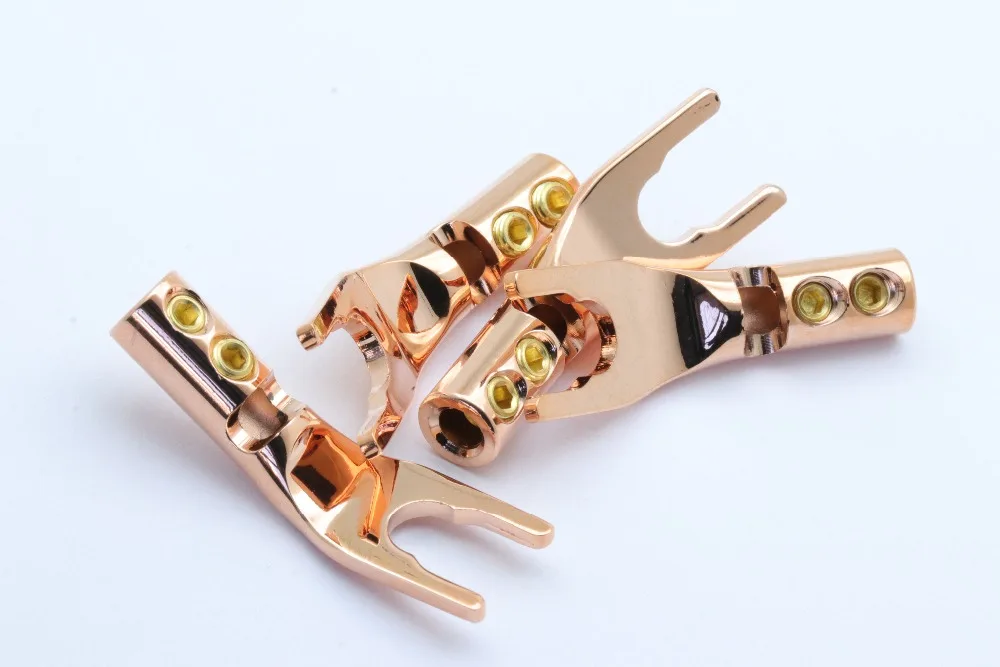 2PCS Gold-plated Copper Banana Plugs U/Y Type High quality Banana Connector Speaker Wire Connector With double Screw locks