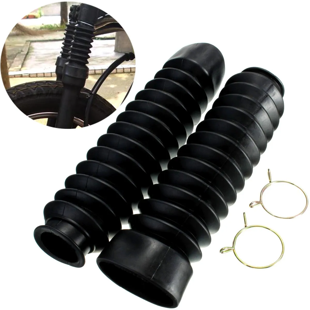 A Pair Motorcycle Front Shock Fork Black Rubber Boots Dust Cover 200 x