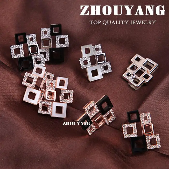 ZHOUYANG ZYE025 Luxury Smple Rose Gold Color Stud Earrings Jewelry Made with Genuine Austrian Crystal Wholesale