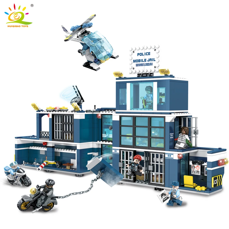 

960pcs Police mobile Jale truck Building Blocks Educational Police Station children toys Compatible City Helicopter Brick