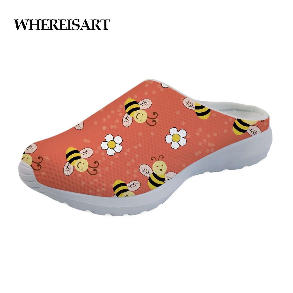 

WHEREISART Sandalias Mujer 2019 Cartoon Bee Printing Sandals For Teenager Girls Summer Flat Woman Footwear Big Size 35-45 Shoes