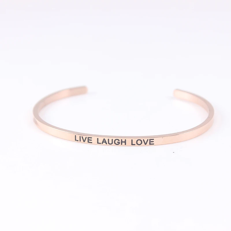 

Live Laugh Charm Bracelet Bangle Stainless Steel Engraved Positive Inspirational Quote Cuff Mantra Bracelet Bangle For Women