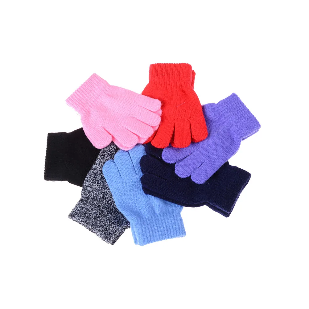 Перчатки для мальчиков зимние теплые детские перчатки детские трикотажные эластичные варежки для детей однотонное пальто для девочек перчатки полный палец перчатки трикотажные