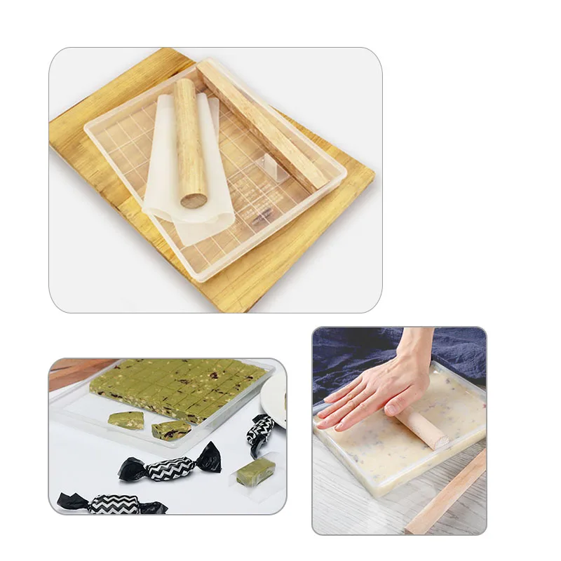 

4 pcs/set Handmade Nougat turron mold,Silicone pad/Plastic tray/auxiliary bar/rolling bar,Nougat tray tools Kitchen accessories