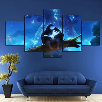 

5 Piece HD Fantasy Art Cartoon Wall Pictures Ori and The Blind Forest Game Poster Paintings Artwork Canvas Art for Wall Decor