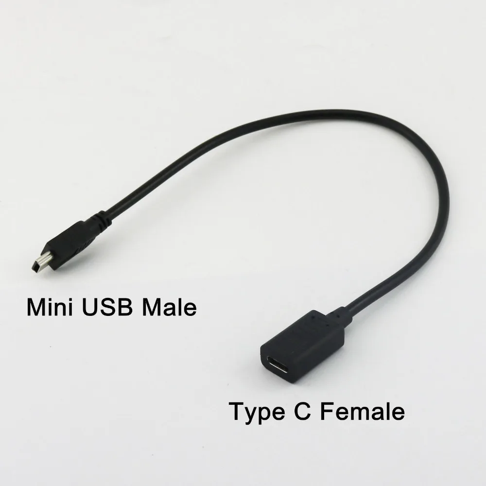 

1x USB 3.1 Type C Female to USB Mini 5Pin Male Plug Data Sync Supply Charging Adapter Connector Cable Cord 1FT/30cm
