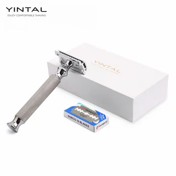 

Safety Razor Stainless steel and Metal Chrome Double Edge For Men Barber Shave Tool 1 Razor 10 Blades 1 Box