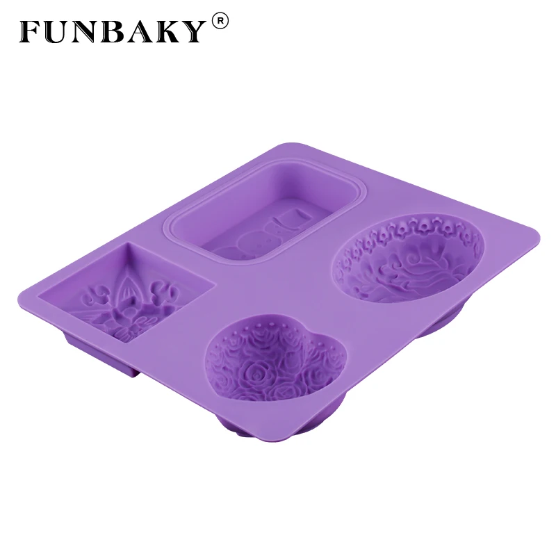 FUNBAKY 4 полости розы Силиконовые формы для мыла 3d DIY цветы мыло Плесень ручной работы для изготовления мыла Девы Марии свечи