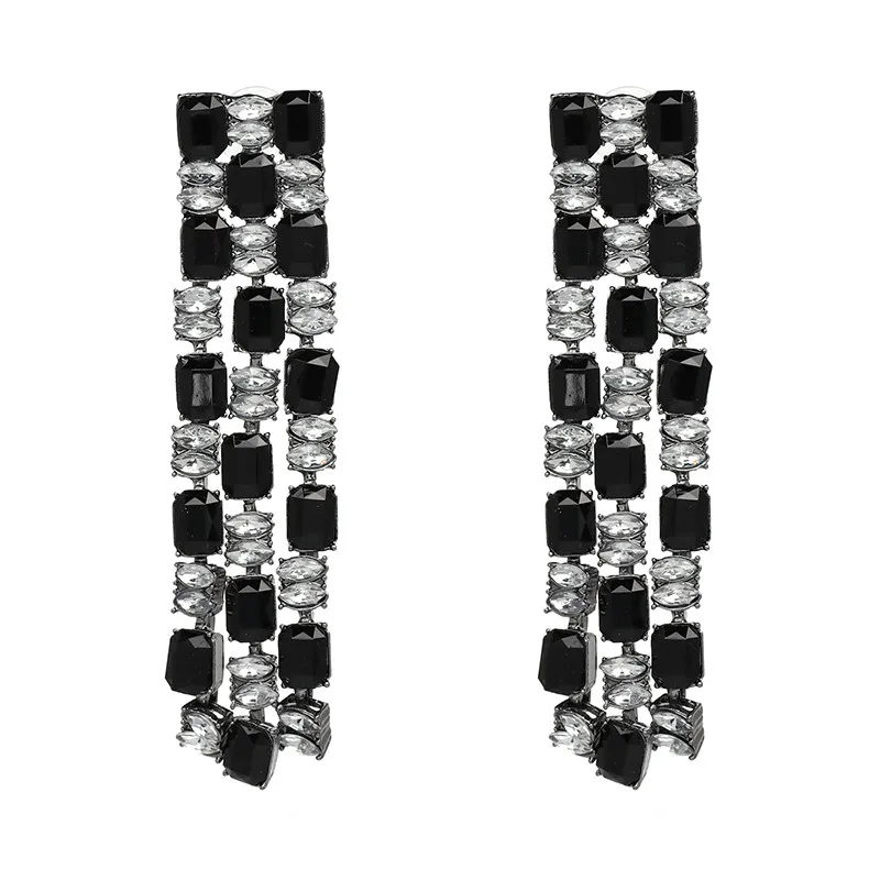 Мода snoops Новые Элегантные массивные ювелирные изделия CZ Кристалл Длинные висячие серьги для женщин Свадебные Brincos - Окраска металла: Black white