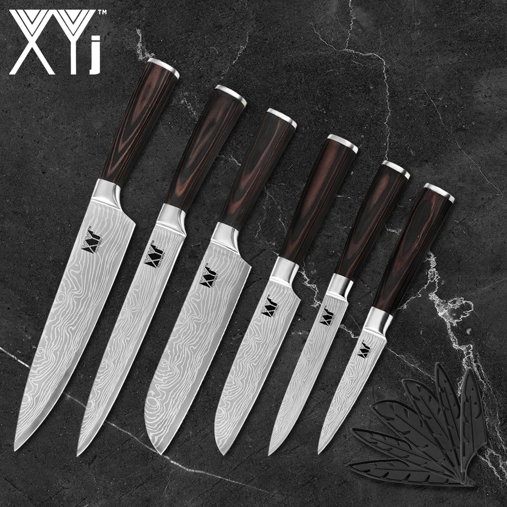 

XYj Kitchen Knife Set 6-pieces Japanese Chef Knives High Carbon Stainless Steel Vegetable Knife Pakka Wood Handle Cutting Tool
