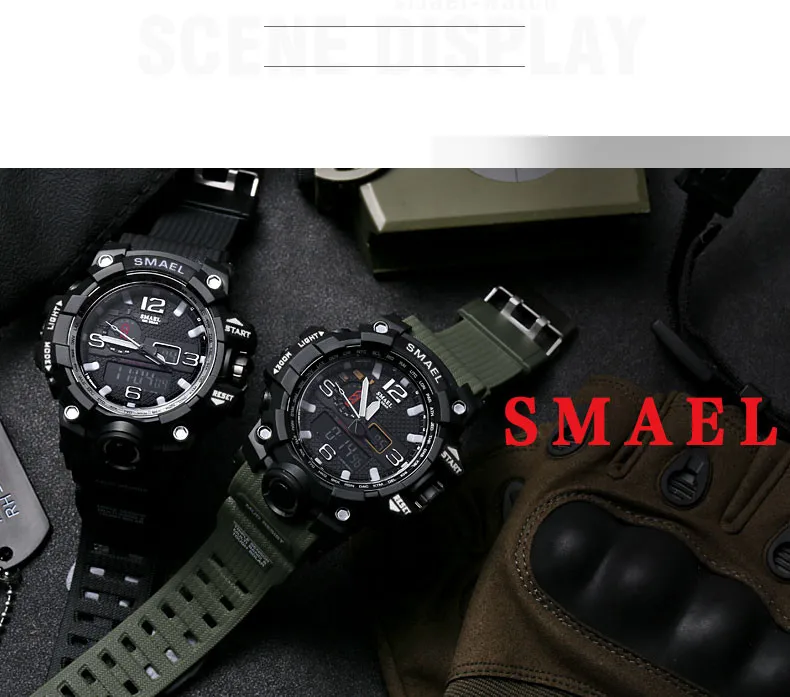 Smael мужские наручные часы многофункциональный двойной дисплей циферблат Открытый водонепроницаемый мужские спортивные часы электронные часы relogios digitais