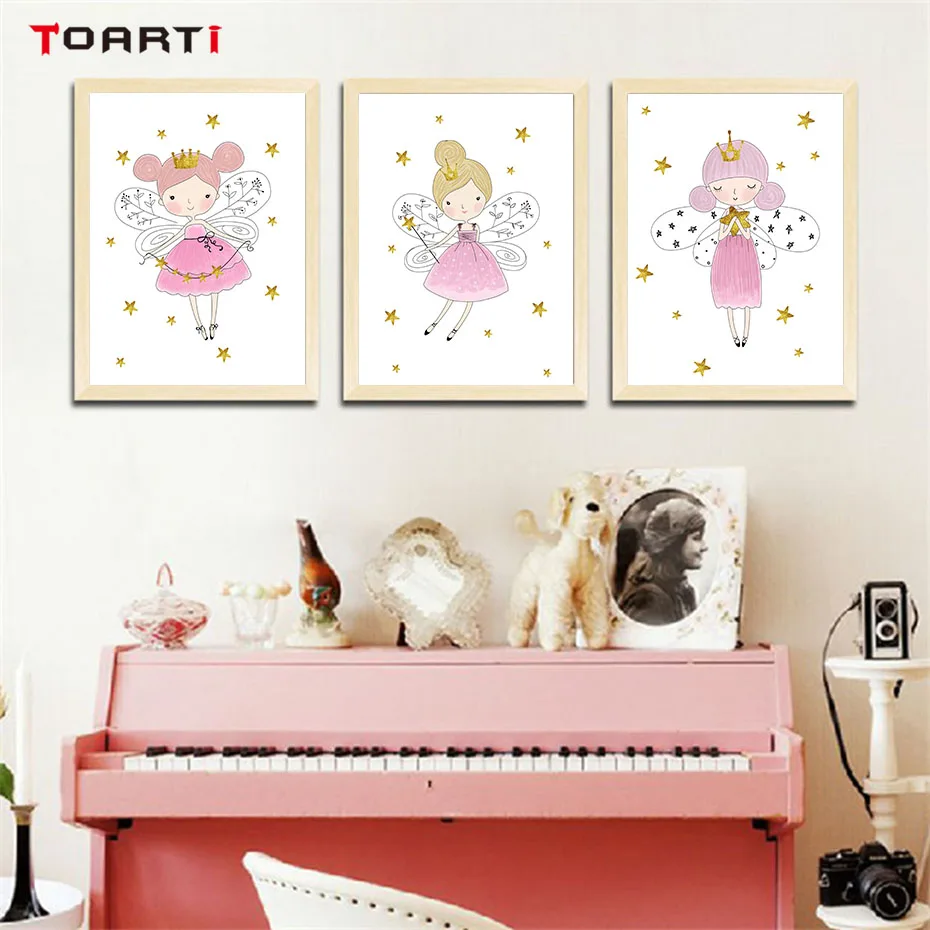 

Pink Lovely Magic baby Girl Stars Wall art Canvas Painting Poster Print nordic Kids nursery girls Room Decoration Picture Home