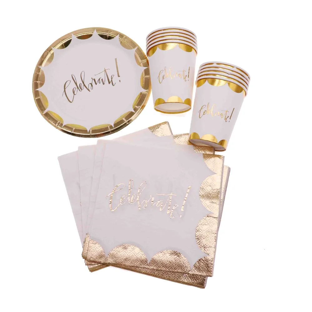 

40pcs/LOT gold foil disposable tableware paper tray baby shower birthday wedding party supplies children
