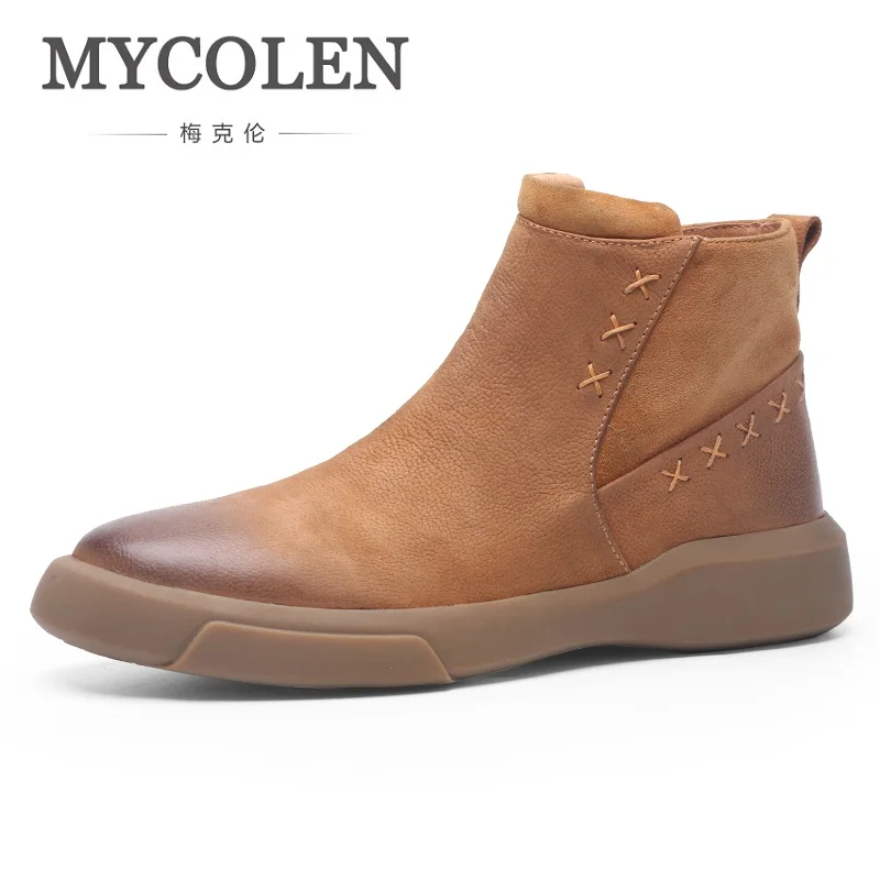

MYCOLEN The New Listing Men Winter Boots Leather Personality Men Winter Shoes Ankle Chelsea Boots Coturnos Masculino Militar