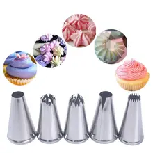 5pcs/set Stainless Steel Icing Piping Tips Nozzle Cake Decorating Pastry Cookie Cream Baking Tools DIY Supplies