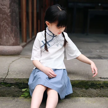 

Vintage Baby Girls Chorus Dance Costume New Children Cosplay Clothes Hanfu Clothing Mandarin Collar Chinese 1930s Campus Wear