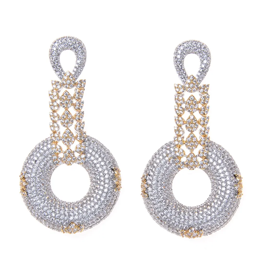 

SLJELY Oversize Geometric Circle Round Earrings for Women Brincos Cubic Zirconia Earring Gold Color Party Jewelry Gift