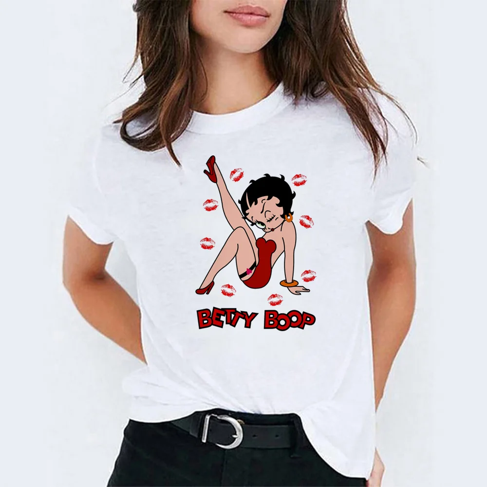 Женская летняя футболка Betty boop, модная женская футболка tumblr из хлопка с коротким рукавом, подарок для вашей девушки, vogue femme - Цвет: WH