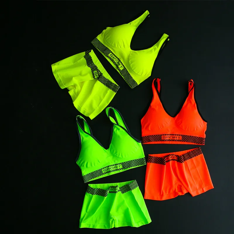 

Neon Color New Active Bra Set Sexy Women Bra with Pads Seamless Push Up Bra Underwear Wireless Green Fitness Streetwear