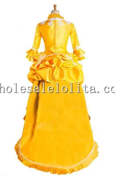 С длинными рукавами, желтое атласное в викторианском стиле, Стильное женское платье с бантом, распродажа