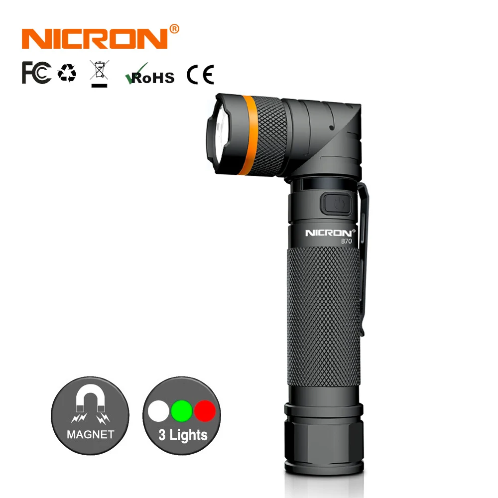 

NICRON High Brightness Twist LED Flashlight Handfree Waterproof Magnet 90 Degree Corner Rechargeable Camo LED Torch B70 / B70-P