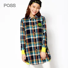 PASS 2017 New Arrival Women Autumn Blouse Fashion Plaid Long Sleeve Single-breasted Blouse Female Cotton Turn-Down Collar Shirt