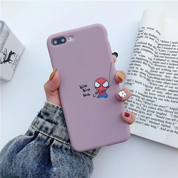 

Marvel Superhero Spiderman Silicone Phone Case For Iphone X XS MAX XR 10 7 8 6 6S Plus Case Leopard Color TPU Couple Cover Capa