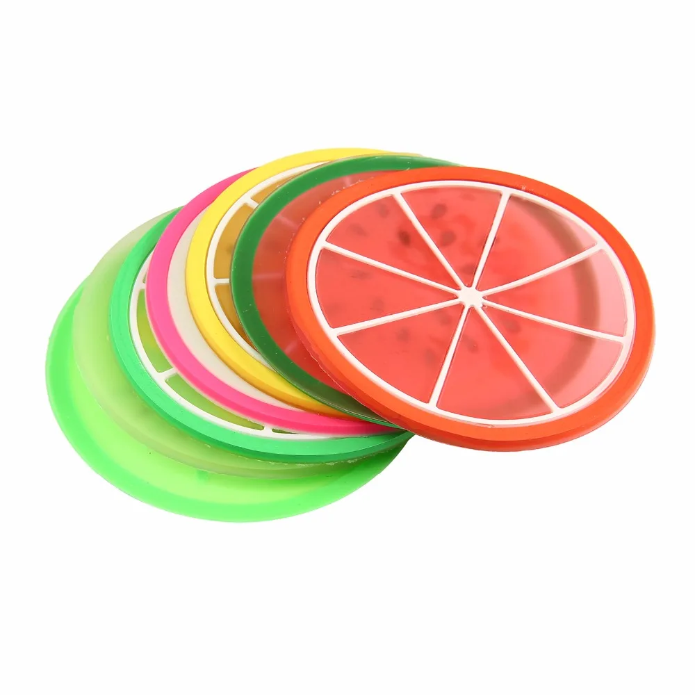 Pawaca 7pc/set Fruit Shape Silicone Coasters Colorful Silicone Tea Cup Hot Drinks Holder Mat Pads Table Placemat Kitchen Tools
