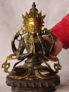 

Tibet Buddhism Bronze Copper gild Four-armed Avalokitesvara Kwan-yin Statue