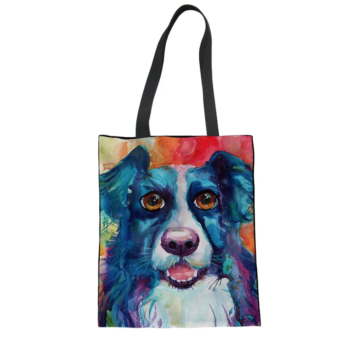 WHEREISART Яркая сумка для шоппинга Saco Compras животное собака граница колли женские матерчатые сумки хлопчатобумажная хозяйственная сумка ручной работы - Цвет: LMF1606Z22
