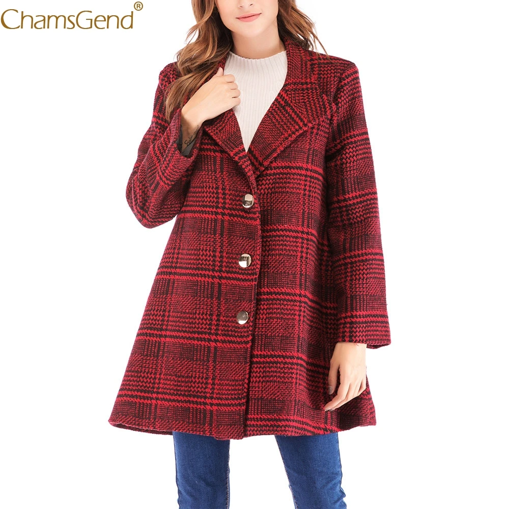 New Women plaid long coat long sleeve woollen overcoat
