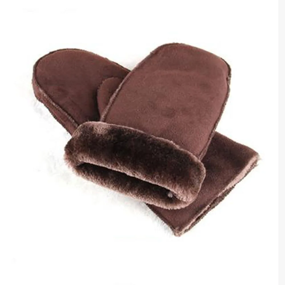 Модные женские зимние теплые кашемировые рукавицы флисовые перчатки с меховой отделкой матовые велосипедные утолщенные мужские перчатки - Цвет: brown