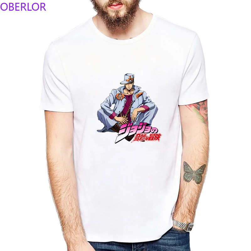 

2019 New Summer Men Personality Print Japan Anime JoJo Bizarre Adventure T Shirt Homme Fashion Short Sleeve Top Streetwear