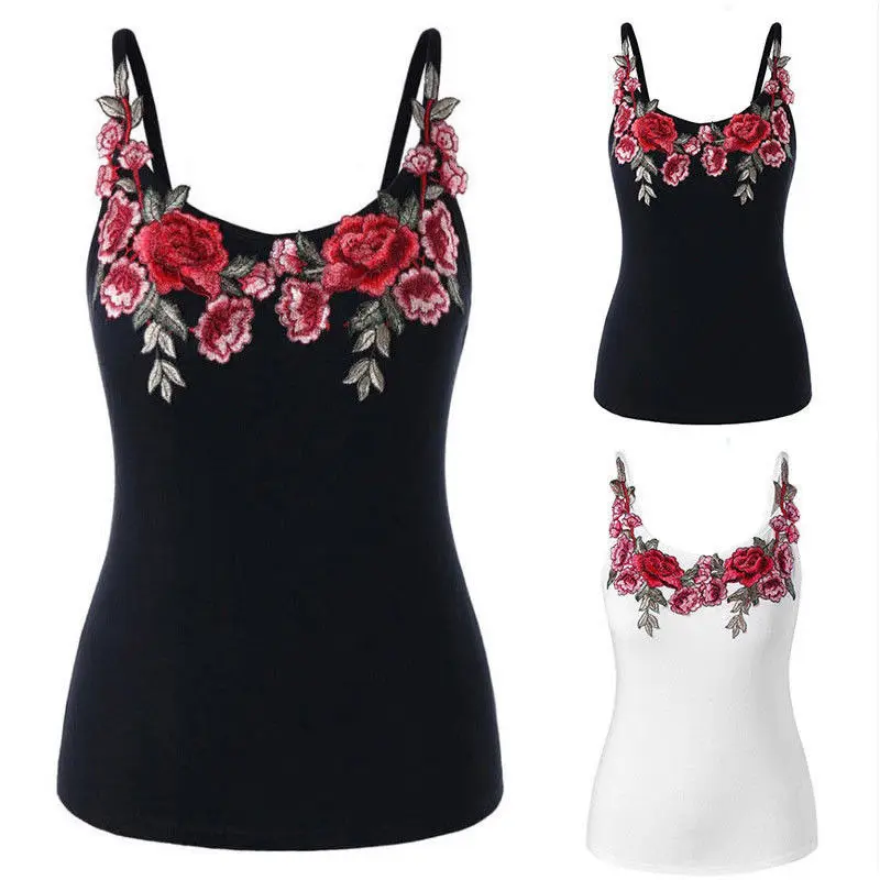 Women Summer Sexy Slim Rose Floral Camis Tops Ladies Vest Classic