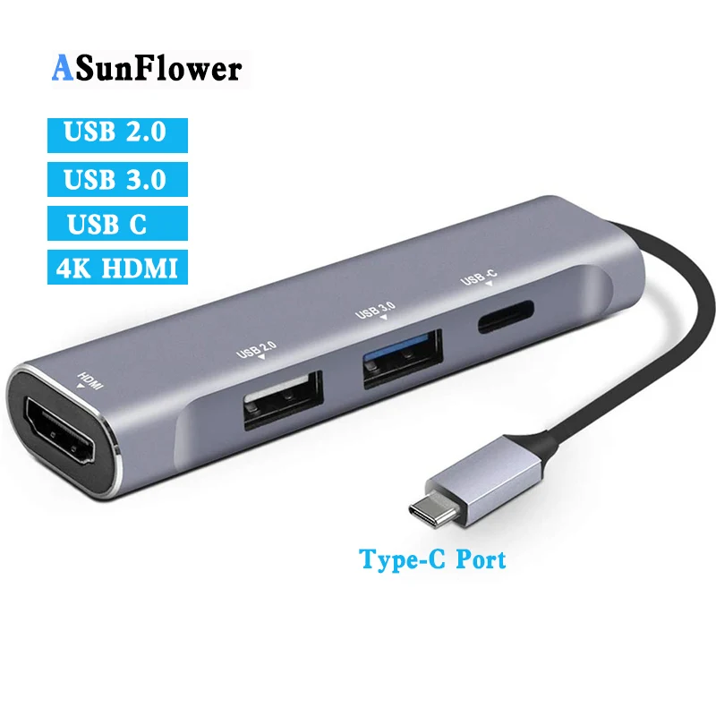 

USB HUB Type-C To HDMI 4K Adapter For MacBook Air/Pro 2016/2017/2018 USB C Power Charging USB 3.0 2.0 Splitter Type-C InterFace