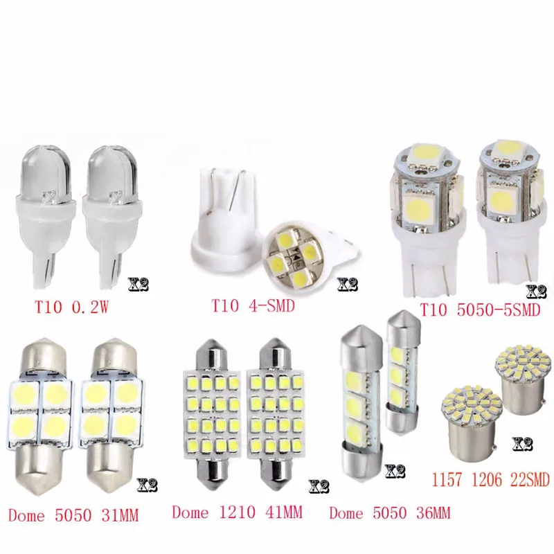

14pcs White LED 1157 T10 31 36mm Car Interior Light Kit Set Auto Map Dome License Plate Door Lamp