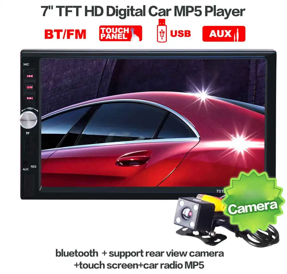 imágenes para 7012B 7 Pulgadas Car Audio Estéreo Reproductor MP5 con Cámara Soporte Bluetooth V2.0 FM Radio Apoyo TF MMC USB Mando a distancia IR imágenes para 7012B 7 Pulgadas Car Audio Estéreo Reproductor MP5 con Cámara Soporte Bluetooth V2.0 FM Radio Apoyo TF MMC USB Mando a distancia IR