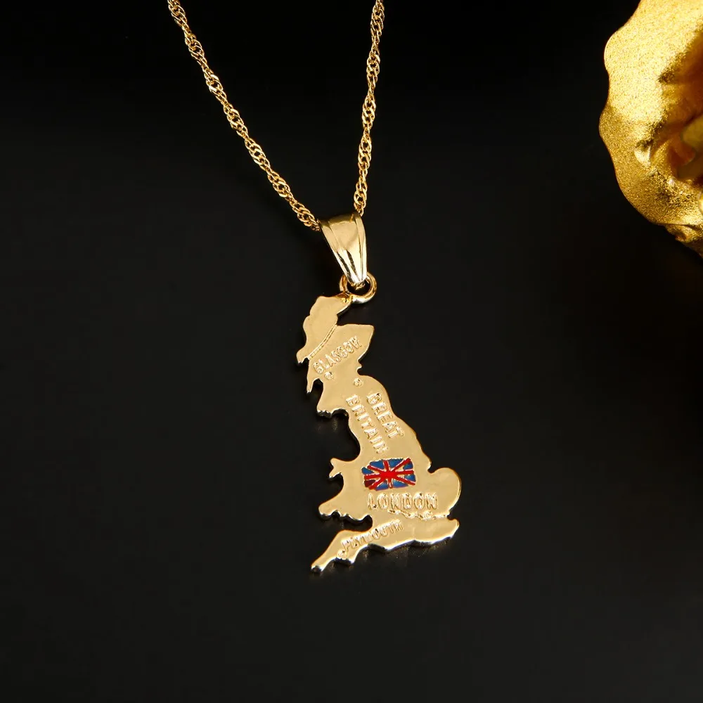 United Kingdom Map Pendant Necklace British Glasgow London UK Great Britain And Northern Ireland Flag Jewelry 4