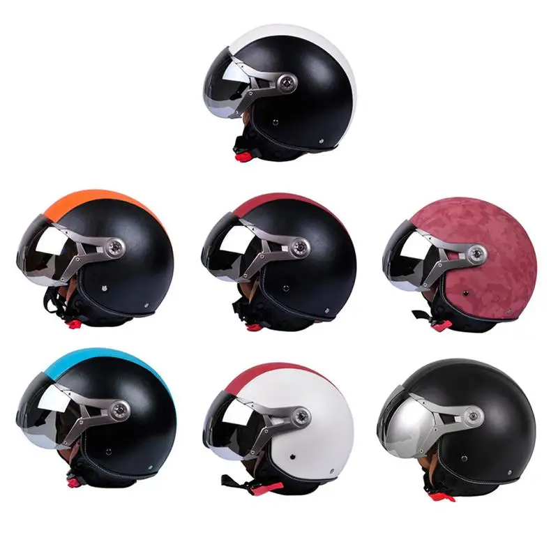 

HOT Sale Open Face Half PU Leather Helmet Moto Motorcycle Helmets Vintage Motorbike Headgear Casque Casco For Harley Helmet