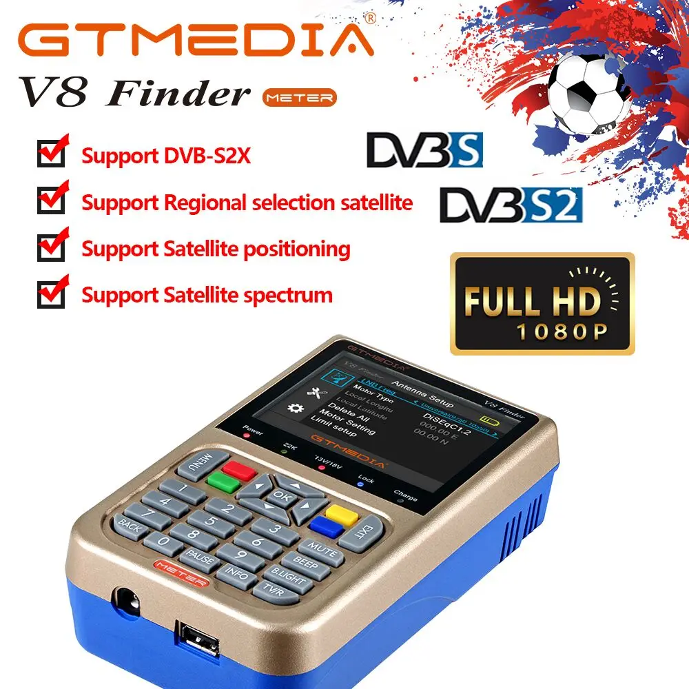 GT MEDIA /Freesat V8 Finder HD DVB-S2 Digital Satellite Finder High Definition Sat Finder DVB S2 Satellite Meter Satfinder 1080P