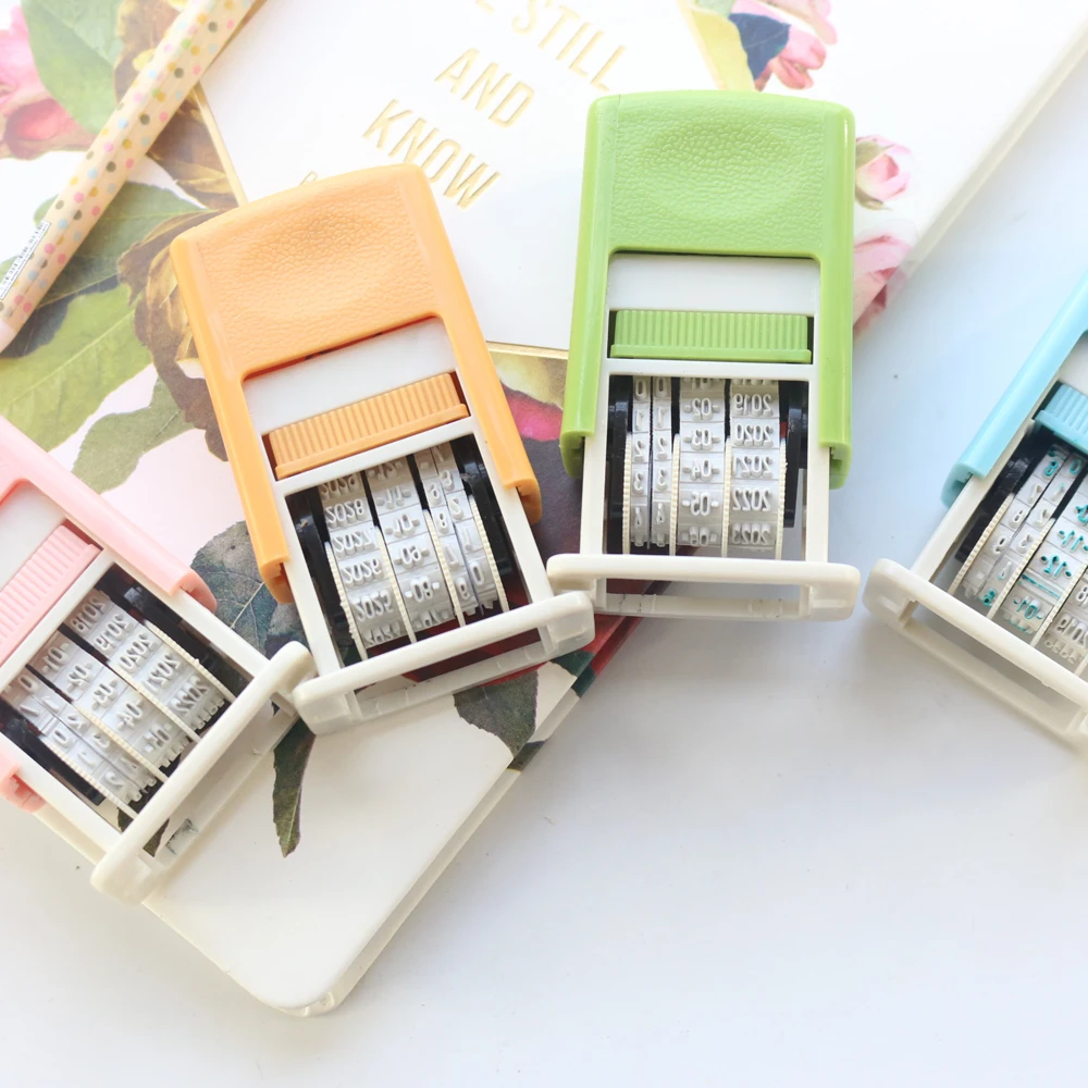 

Domikee office school multi function date stamps with ink set stationery,fine calendar stamp for children DIY craft working gift
